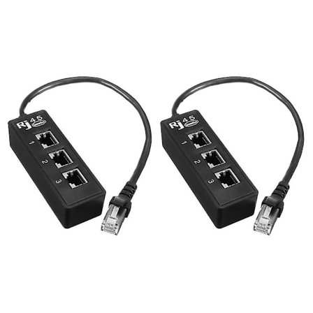2x RJ45 Han til 3 RJ45 Hun Port Netværksforlængerkabel Splitter Lan Ethernet