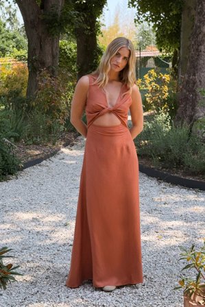 Michaela Wissén x NA-KD Robe longue en lin mélangé à découpes - Robes en lin - Orange - EU 32