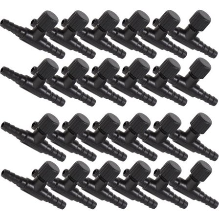 24x T-formet Luftventil - Flowventil - Luftventiler - Akvarium Luftslangekoblinger - 3-veis T-kobling og Luftventil - Egnet for Luftslange - For Luft