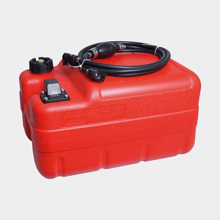 Draagbare brandstoftank 1852-Marine, 24 liter, met tankmeter + benzineslang + brandstof pomp-ballen, 325 x 260 x 460 mm, polyethyleen, rood, voor 