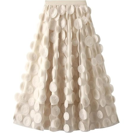 Tullkjol Kvinna 3D Polka Dot Elastisk Midja Mesh Midi Kjolar