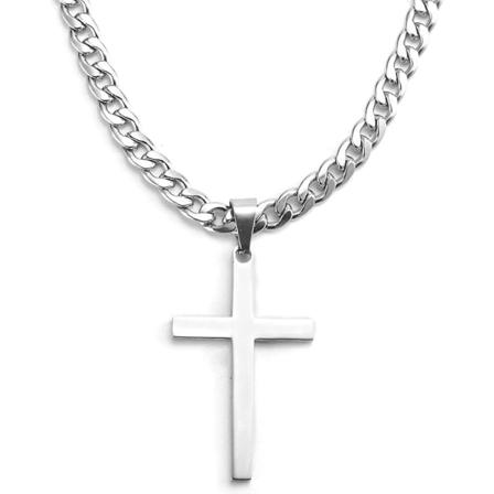Halsband i rostfritt stål med korshänge för män och pojkar, 6 mm bred kedja