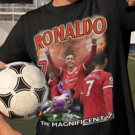 Cristiano Ronaldo Svart United 7 T-shirt Manchester Return Stil 140cl 9-11år
