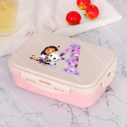 Gabby Dollhouses Flickor Tecknad Brev Lunchlådor Student Plast Bärbar Bento Box Isolerad Lunch Box Barn Födelsedag Söt present