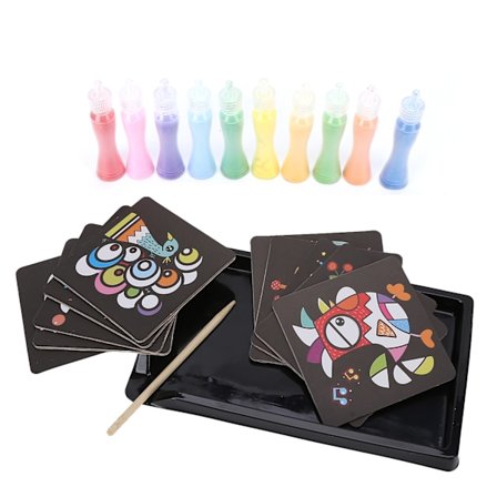 Sand Art Painting Cards Set DIY Farget Sand Art Kit Pedagogisk Kunstleketøy for Barn