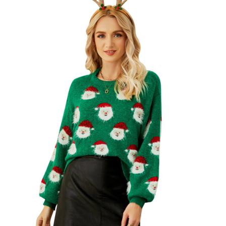 Kvinnor Stickad Holiday Pullover Christmas Snowman Sweater Green L