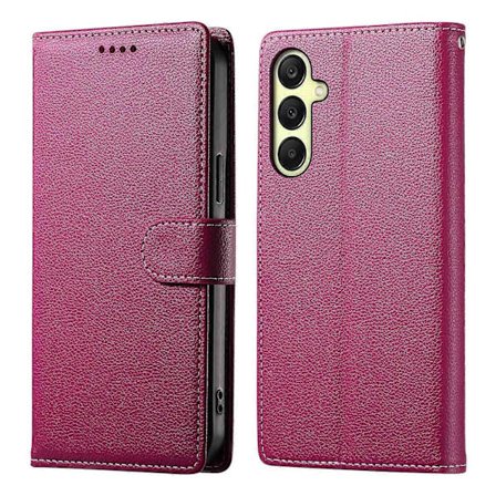 Til Samsung Galaxy A17 5G Telefon Cover Magnetisk Lukning Litchi Korn Læderpung Telefon Beskyttelsesetui med Håndledsrem (Pink, Rose)