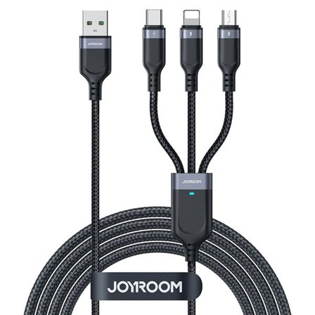 Joyroom S-A18 3in1 3,5A USB-A - Lightning+USB-C+MicroUSB-kabel 1,2 m - sort
