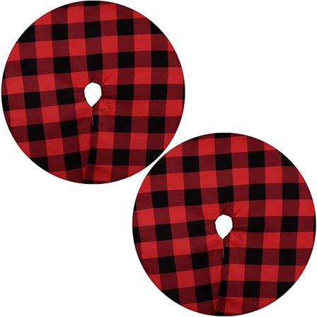 Juletreskjørt 2 stk 38 cm Mini Juletreskjørt Rødt og Svart Rutete Dobbeltlag Juletreskjørt Juletrekjole Ekstra Myk Plysj