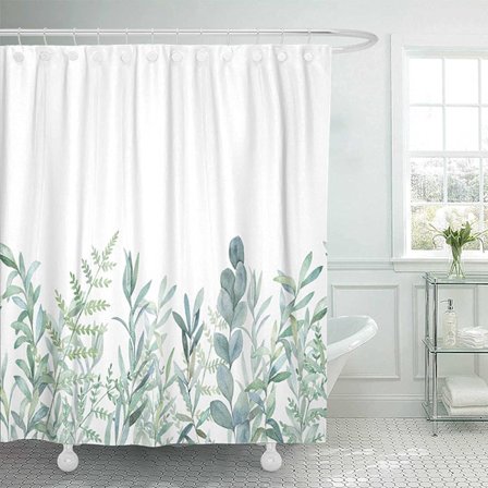 1 stk. Dusjforheng med planteblader, grønt blad dusjforheng for bad