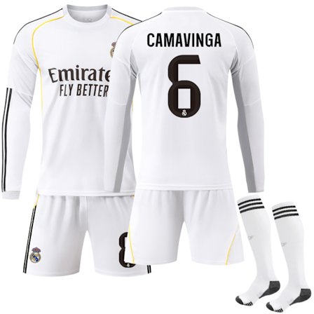 25-26 Real Madrid Hjemme Barn Voksen Langermet Fotballdrakt med Sokker