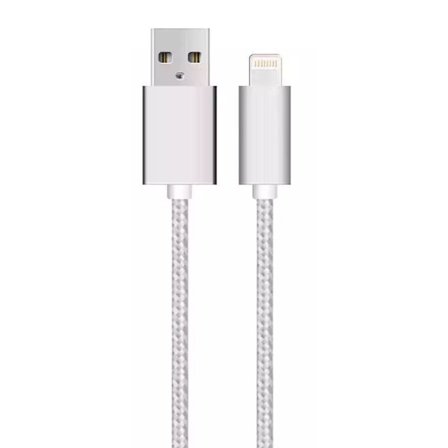 SiGN USB kabel med Lightning för iPhone & iPad Silver/nylon, 2.4A, 1m