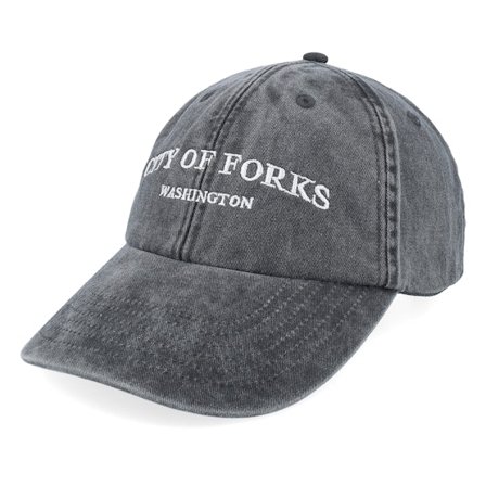 Iconic - City Of Forks Washington Washed Black Dad Cap Unconstructed Black Cap - @ Hatstore