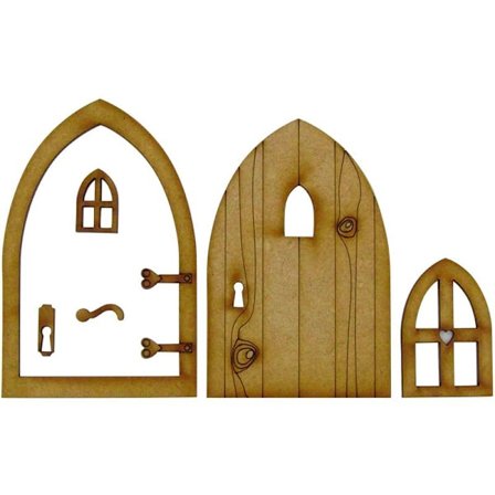 Landsted, 3D eventyr dør håndverk sett, dukkehus tilbehør eventyrhus laget av tre