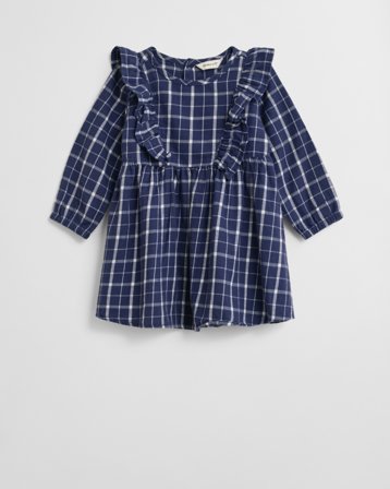 GANT Kinder Girls Flanell Rüschenkleid mit Karomuster (74) Blau