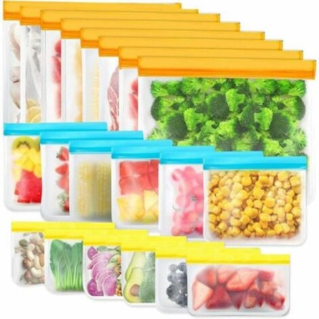 20 stk gjenbrukbare oppbevaringsposer, BPA-frie gjenbrukbare fryseposer, gjenbrukbare sandwichposer, silikonmatposer lekkasjesikre lunsjposer for 