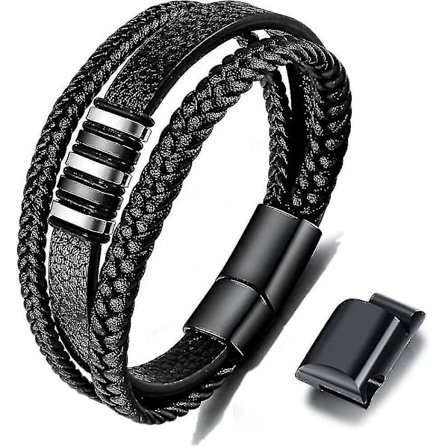 Svart lærarmbånd for menn - Gave til menn 23 cm_xx