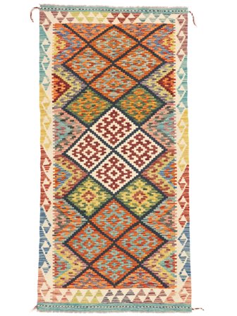 Oriental Kilim Afghan Old Style Rug 96X197 Green/Black Wool, Afghanistan