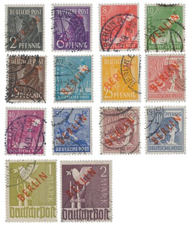 Berlin 1949 - MICHEL 21-34 med prøver stempel - Stemplet