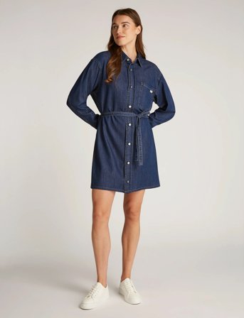 Calvin Klein Jeans Lyocell Belted Denim Shirt Dress - Blue - M