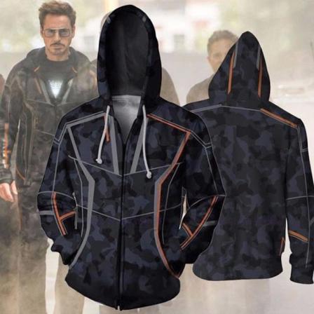 Iron Man Avengers 4 Huppari vetoketjullinen collegepaita Cosplay Topit musta M