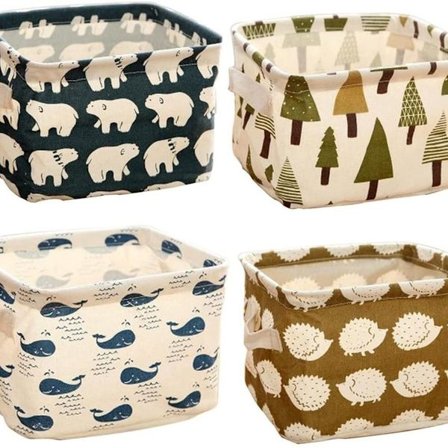 Pellavainen säilytyskorisetti (Valas, Jääkarhu, Siili, Puut) Pieni vauva kangas KLB