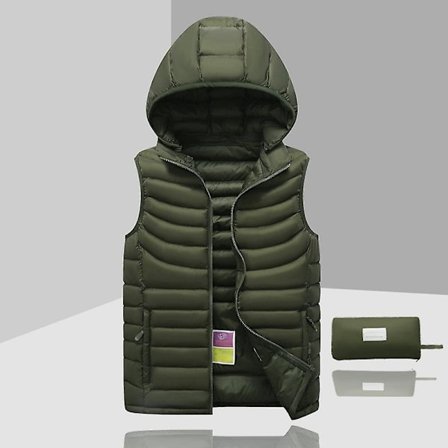 Dunjakke Herre Ermeløs Avtakbar Hette Vinter Lett Ensfarget - WELLNGS