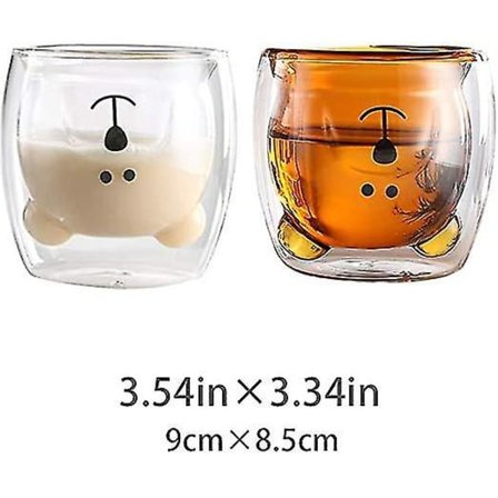 Sett med 2 Søte Kopper Bjørn Kaffe Te Glass Isolerte