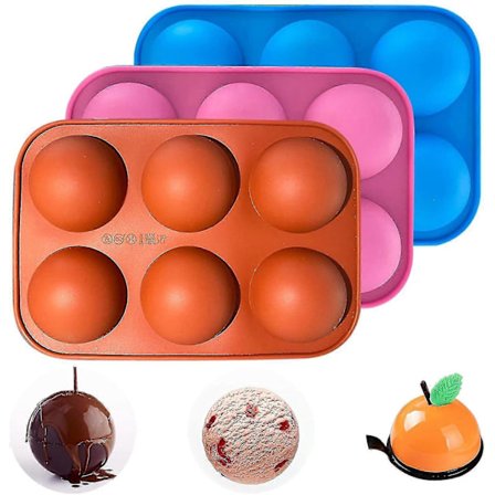 3 stk. Halvkule Silikonform For Å Lage Sjokoladebomber Kakao Bomber, 6 Hull Halv Sirkel