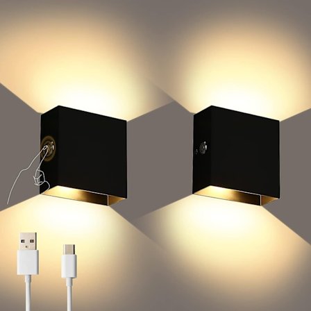 Aluminium USB oppladbar vegglampe, fem nivåer dimming, enkel stil