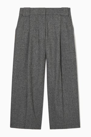 COS Women's Regular Wool-Flannel Wide-Leg Culottes in Black