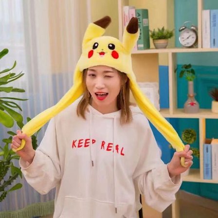 Sjov Pikachu-hat med sporty hoppende ører, gul