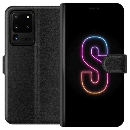 Kompatibel Tegnebogsetui til Samsung Samsung Galaxy S20 Ultra Neonbogstav S i lyserød og blå toner mod en mørk baggrund, stilfuld bogstavkunst med