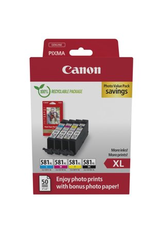 Canon CLI-581XL C/M/Y/BK Photo Value Pack - 4-pack - XL - svart, gul, cyan, magenta - original - blekkbeholder / papirsett