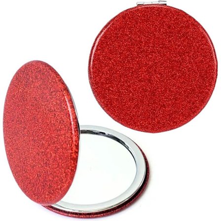 2-pak (Rød) Blinkende Makeup Spejle - 1x/2x Forstørrelse - Rundt Håndholdt Spejl - Lommespejl - Lille Rejse Makeup Spejl - 7.2*7.2*1cm