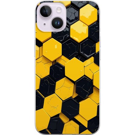 Kompatibel Mobilcover til Apple iPhone 14 Plus Gul Sort Hexagon Tech Mønster