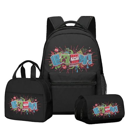 3D Uusi Tuote Minecraft Ala- ja Yläkoulun Reppu Lounaslaukku Kaksikerroksinen Kynälaukku Kolmen Osan Setti