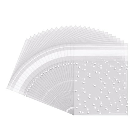 200 st självhäftande godispåsar, kakpåsar, självhäftande förseglingsprickar, transparenta påsar, plastdelar