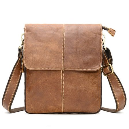 Brun Vintage Skulder Bag Herre Crossbody Veske med Leat