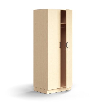 Lockable wardrobe QBUS, with clothes rail, base frame, 2020x800x570 mm, birch