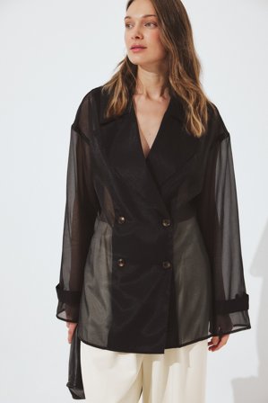 Pelin x NA-KD Blouse en organza avec ceinture - - Noir - EU 38