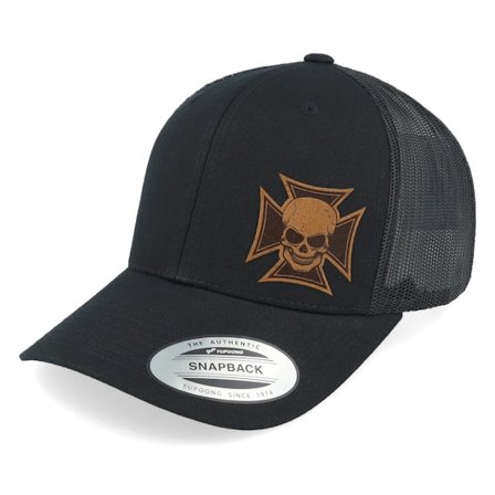 Born To Ride - Svart trucker Caps - Maltese Cross Skull Brown Patch Black Trucker @ Hatstore