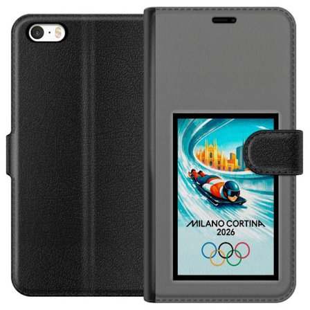 Yhteensopiva Lompakkokotelo Apple iPhone 5s Dynaaminen kelkkailija tai skeleton-ajaja jääkanavalla Milanon Cortina 2026 kanssa, kaupunkinäkymä ja olym