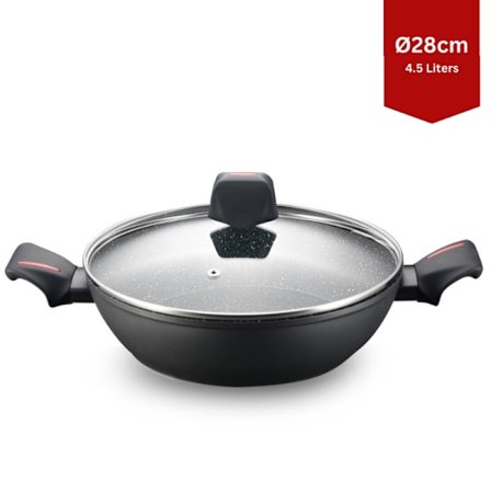 28 cm tarttumaton marmorinen syväpaistinpannu, tilavuus 4,5 litraa