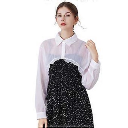 Långärmad bolero för damer, öppen framtill, kofta, avtagbar Dickeys-blus, falsk krage, halvskjorta, blustoppar, vit