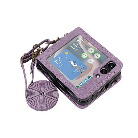 Crossbody-snörfodral kompatibelt med Samsung Galaxy Z Flip 5, romboid PU-läderskydd med kortplats