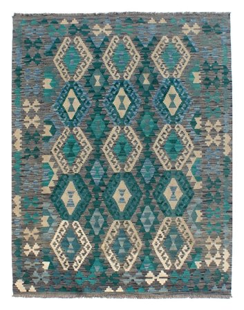 Tejida A Mano Kilim Afghan Old Style Alfombra 150X203 De Lana Negro/Petrole Oscuro Pequeño