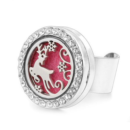 Aromaterapi ring i rustfrit stål med diamantbesat åbning og justerbar ring æterisk olie diffuserboks