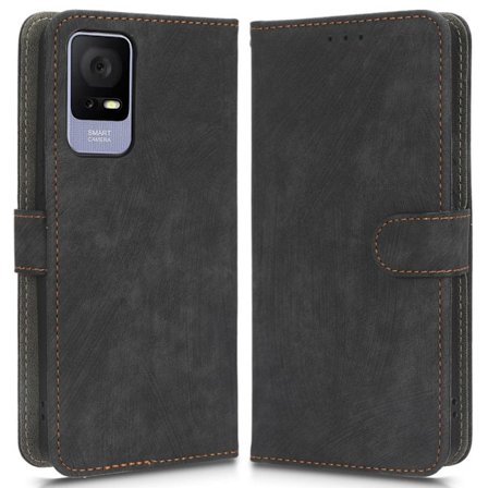 För TCL 405 T506D / 406 / 408 Telefon Läderfodral RFID-blockering Stativ Plånbok Mobilskal - Svart