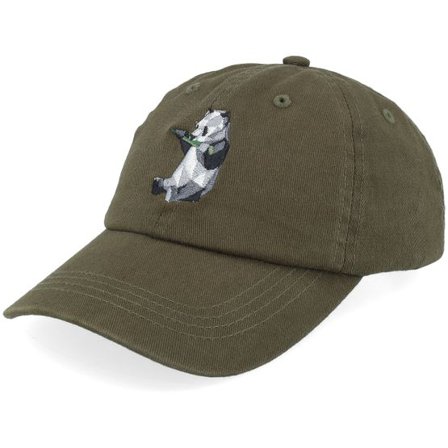 Kiddo Cap - Grön unconstructed Keps - Kids Paper Panda Olive Washed Dad Cap @ Hatstore